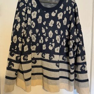 Navy and Cream Patterned Sweater
